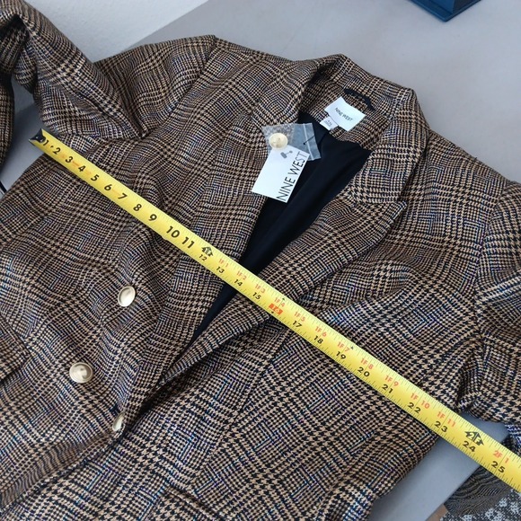 NINE WEST Double Breasted Blazer XXL Gold Plaid Metallic Gold Buttons NEW Career - Picture 6 of 10